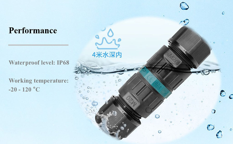 cable connector, Junction Box Outdoor 2/3 pin Waterproof IP68 Electrical Cable Connector,Suitable for Repair and Extend Power Cables Millet