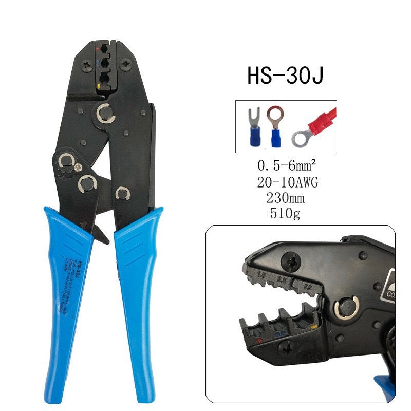 Ratchet type insulation crimping pliers, wire crimping device, terminal connector tool 22-10AWG