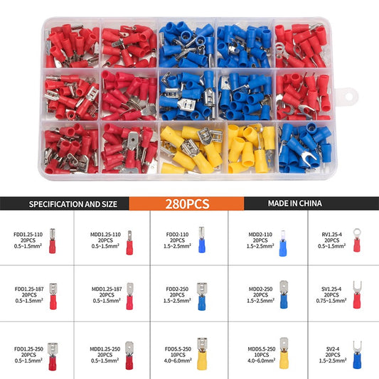 280pcs Cold pressed Wiring Terminal Box Combination Male and Female Pre insulated Terminals