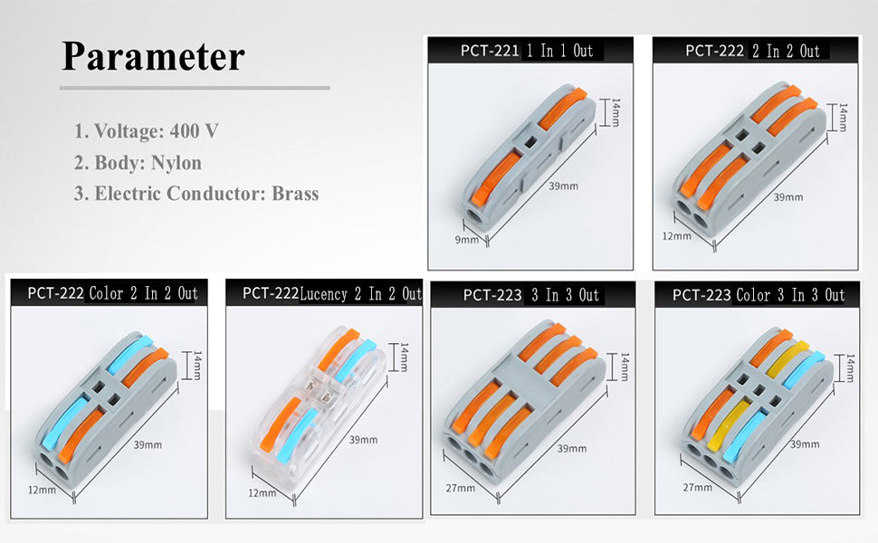 Lever Wire Nut Connectors, 100 Pcs  Inline Wire Connectors kit for Quick Connect,  Electrical Connectors Butt Terminals for 28-12 AWG