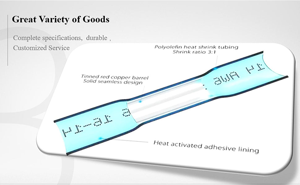Heat Shrink Terminals ,100pcs BHT0.5 Waterproof Electrical Crimp Butt Connectors, Easy One Docking Design for Car Boat Home Wiring Projects