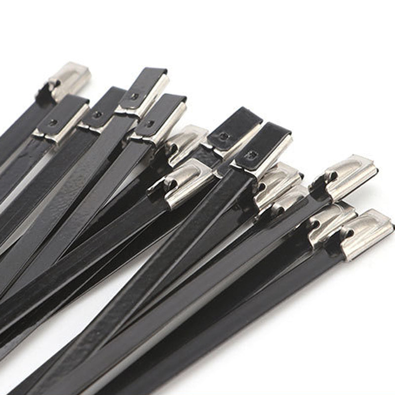 100 pcs 304 spray coated stainless steel cable tie, black 4.6mm * 300mm metal cable tie, marine cable tie, outdoor cable tie